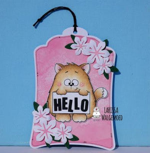 Cat holding sign (digital stamp) - Hello - Larissa