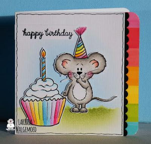 Mouse blowing out birthday cake - Larissa