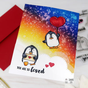 Valentine Penguins - Ink Blending Sky