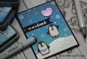 Guest DT Spot: Valentine Penguins with Copics and Distress Oxides with Jasmine Burgess