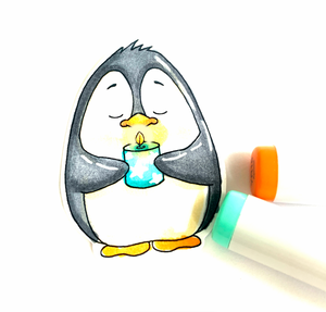 Penguin with Candle - Digital Stamp