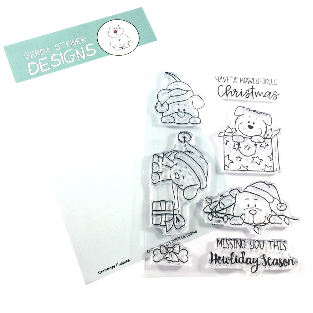 Christmas Puppies 4x6 Clear Stamp Set - Clearstamps - Clear Stamps - Cardmaking- Ideas- papercrafting- handmade - cards-  Papercrafts - Gerda Steiner Designs