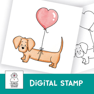 Dachshund with Heart Balloon - Digital Stamp