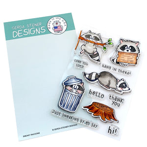 Sneaky Racoons 4x6 Clear Stamp Set - Clearstamps - Clear Stamps - Cardmaking- Ideas- papercrafting- handmade - cards-  Papercrafts - Gerda Steiner Designs