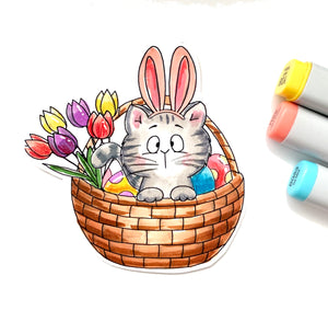 Kitten in Easter Basket - Digital Stamp