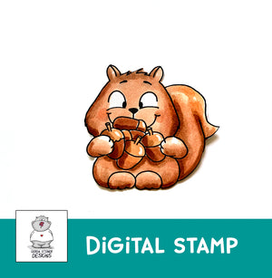 Squirrel with Acorns - Digital Stamp